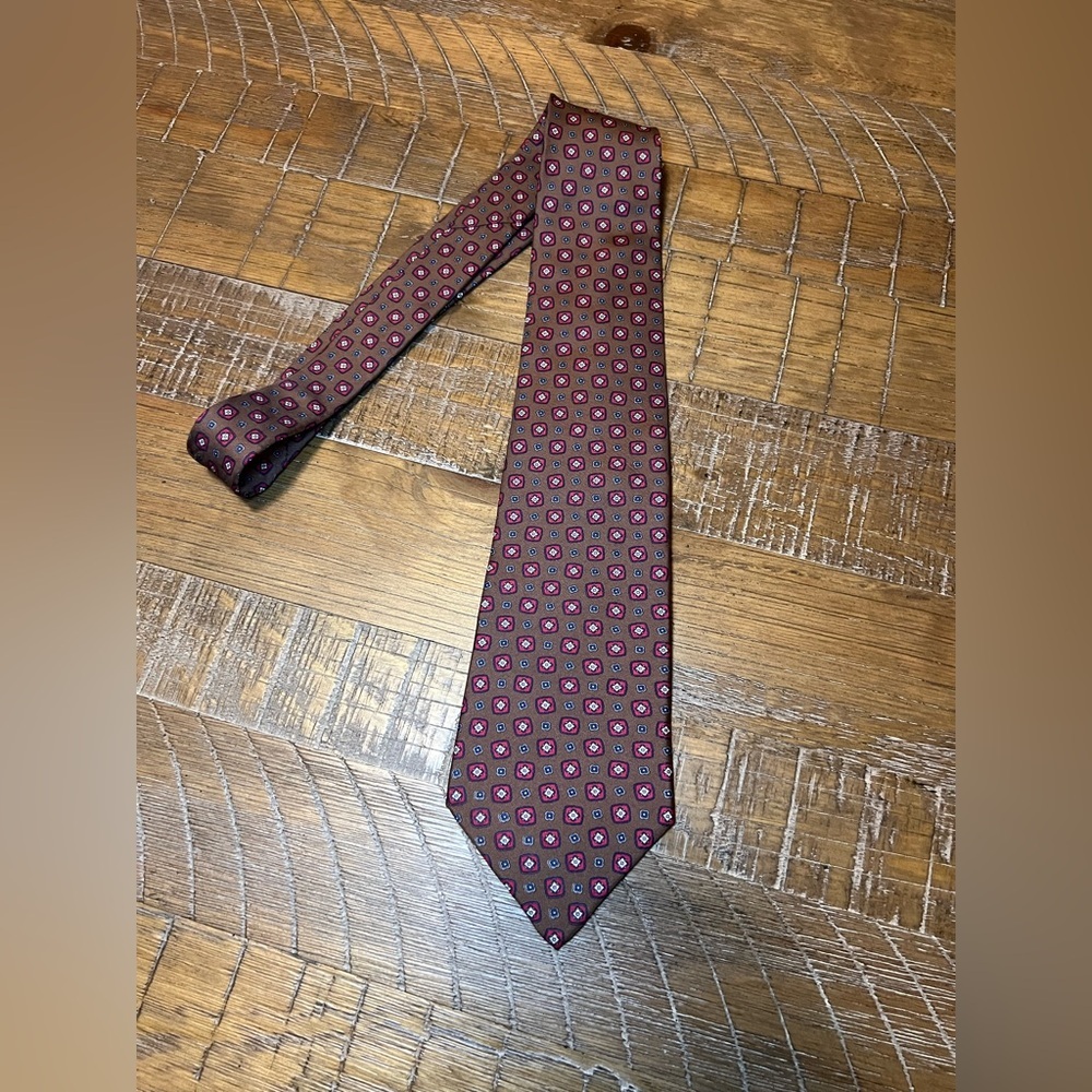 Vintage Silk Tie Geometric Textured Pattern 100% Italian Silk